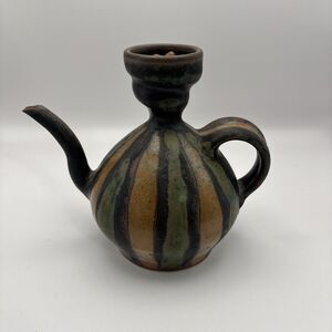 Vintage Clay Teapot Oil Decanter Pottery Boho Earth Tone Ewer  Vessel Cruet